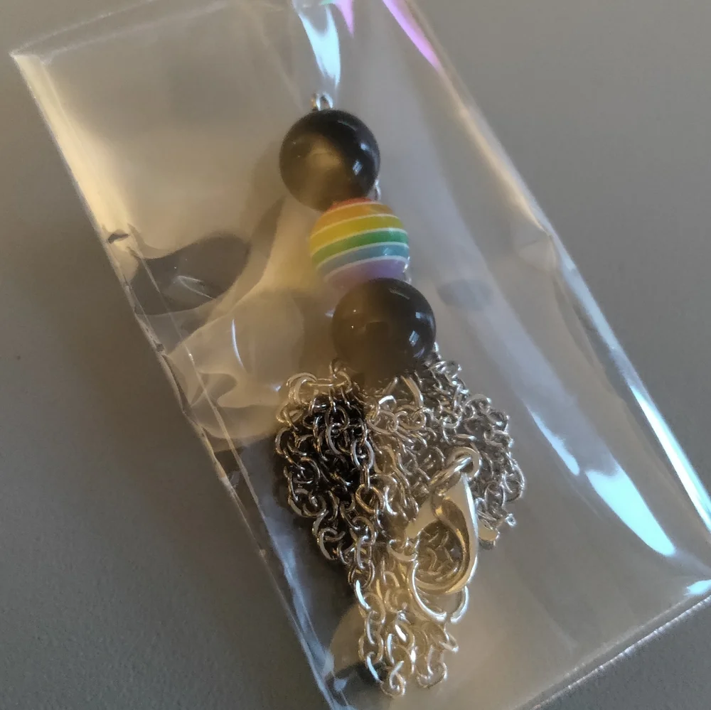 Andrew Christian Pride Element Necklace rainbow black bead on chain - Picture 5 of 5